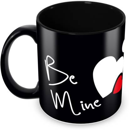 Tuelip Full Black Be Mine Printed Ceramic Mug (350 ml)