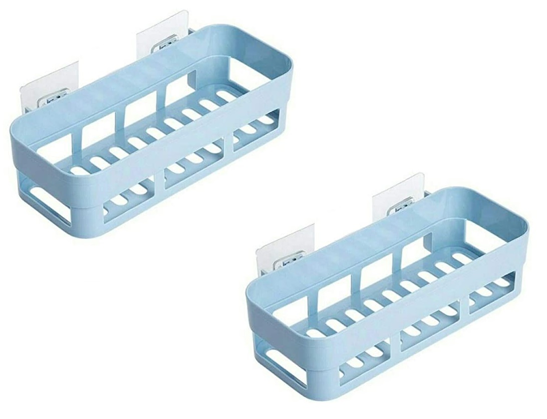 Tuelip Set of 2 Plastic Adhesive Multipurpose Kitchen Bathroom Corner Shelf  (Blue)