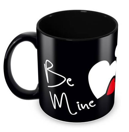 Tuelip Full Black "Be Mine" Printed Ceramic Mug  (350 ml)