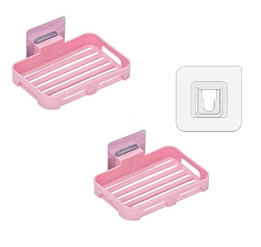 Tuelip 2 Soap Holder Plastic Wall Mounted Self-Adhesive Waterproof for Bathroom and Kitchen (Pink) 